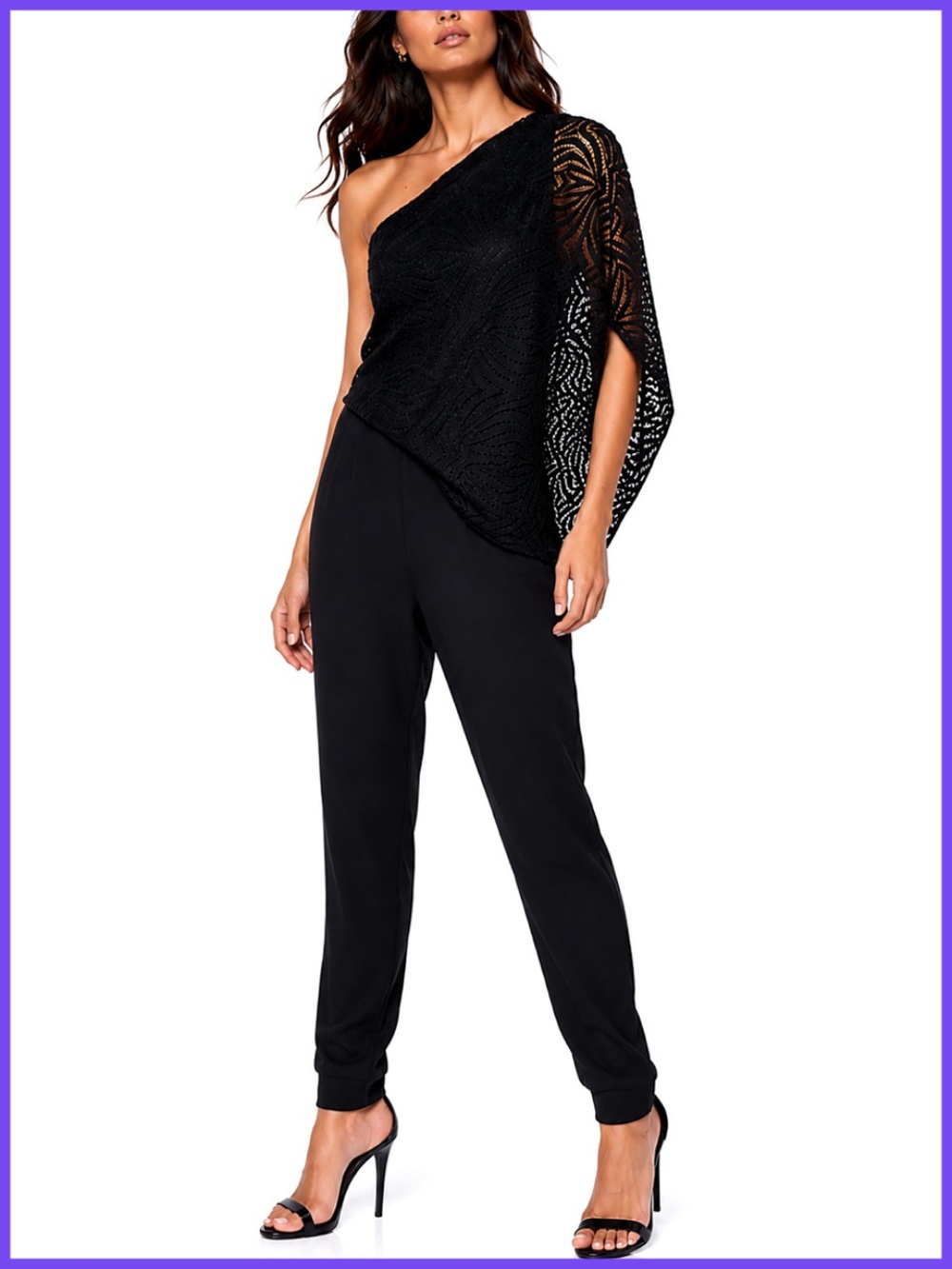 Halston Heritage Lace One Shoulder Black Jumpsuit